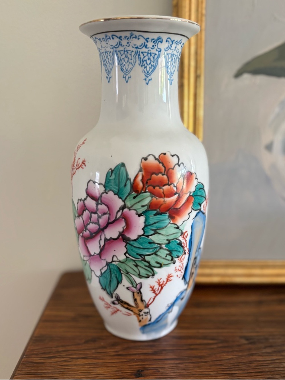 Vintage Jingdezhen Famille Rose Peony Vase
